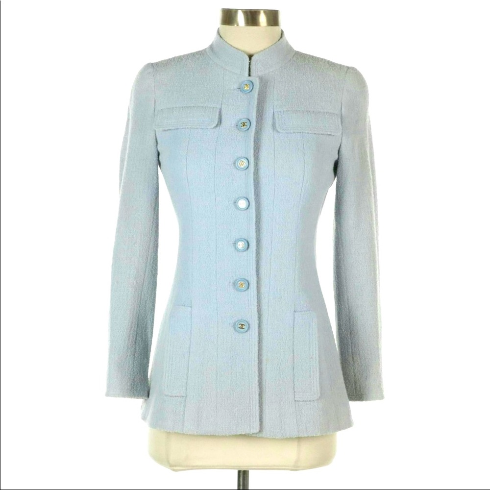 CHANEL rare vintage baby blue boucle jacket